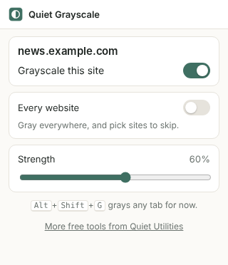 Quiet Grayscale popup with the site switch turned on